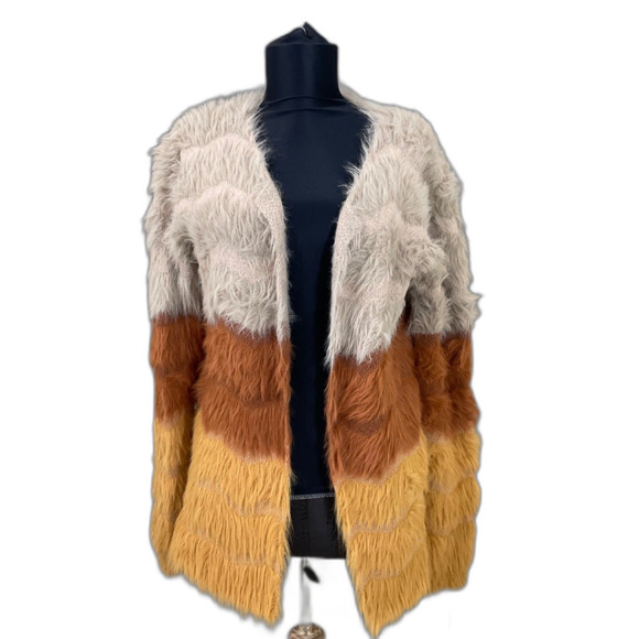 Woven Heart Shaggy open cardigan Jacket women’s M Boho Retro 60’s Hippie style - Picture 1 of 13